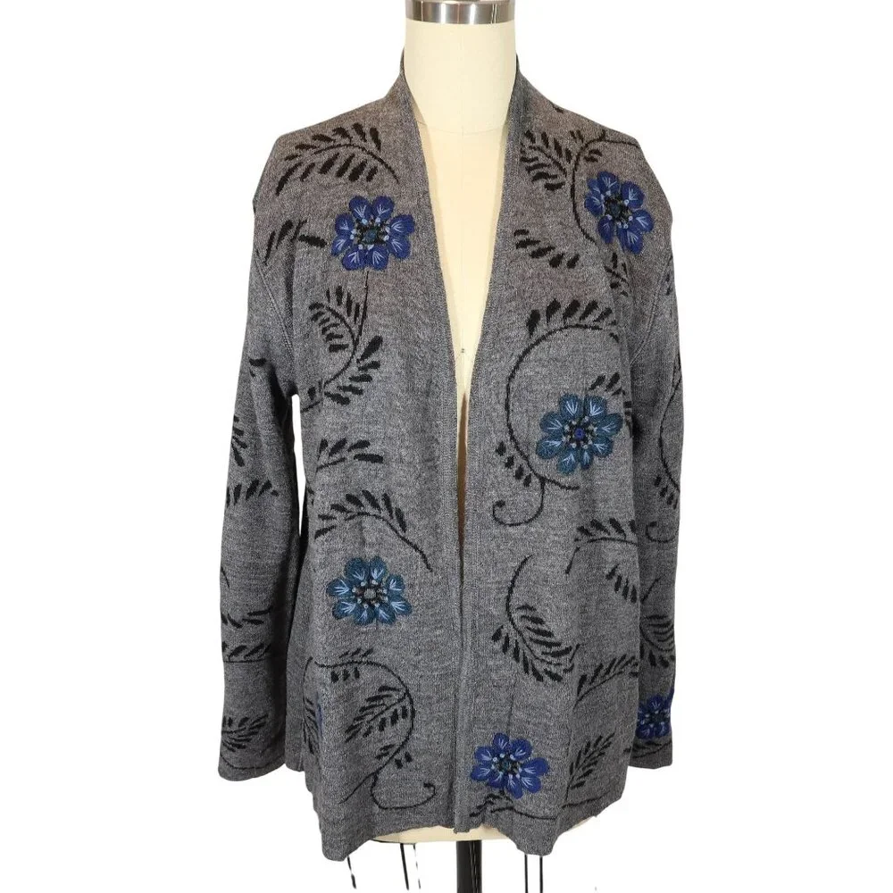 Morning Glory Alpaca Reversible Embroidered Open Front Cardigan One Size M/L - Picture 4 of 5